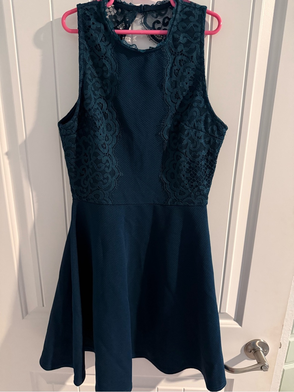 Francesca’s Navy Blue Lace Fit & Flare Skater Dress XS
